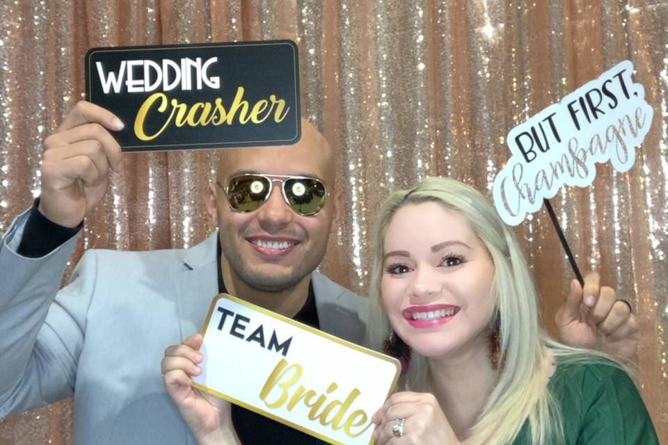 Photo booth with wedding props
