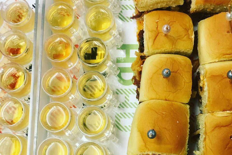 Mini sliders & beer shots