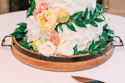 Three-tier floral wedding cake