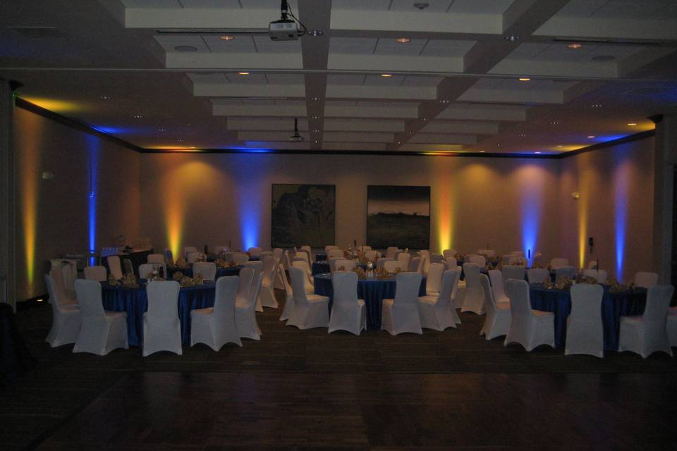 Wall up-lighting for a lovely wedding reception.