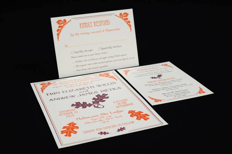 White, orange, and violet invite