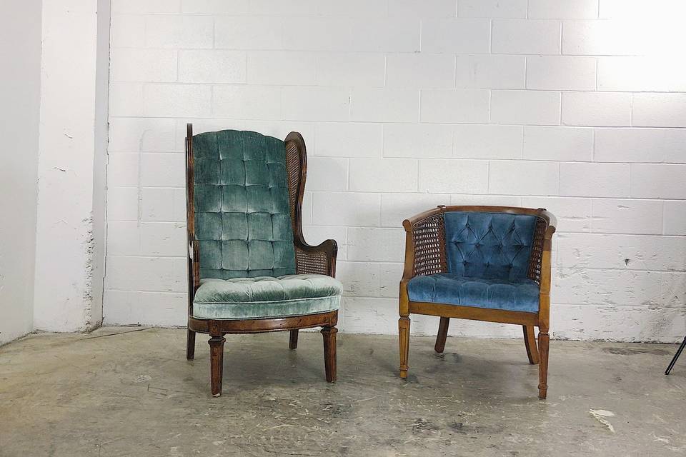 Velvet caned chairs