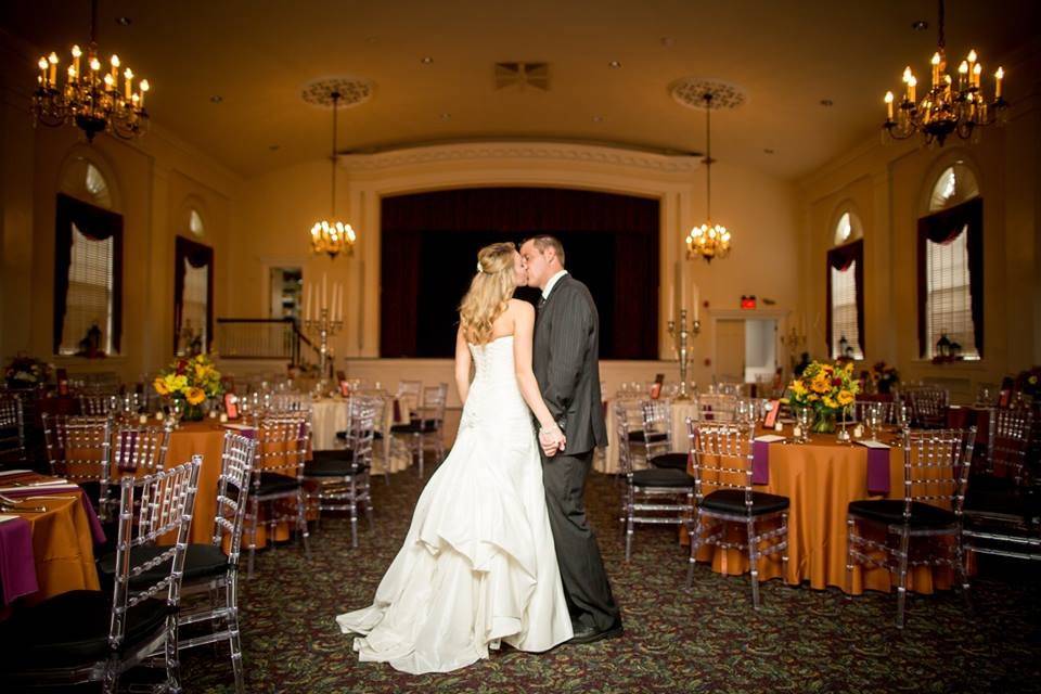 Newlyweds kissing