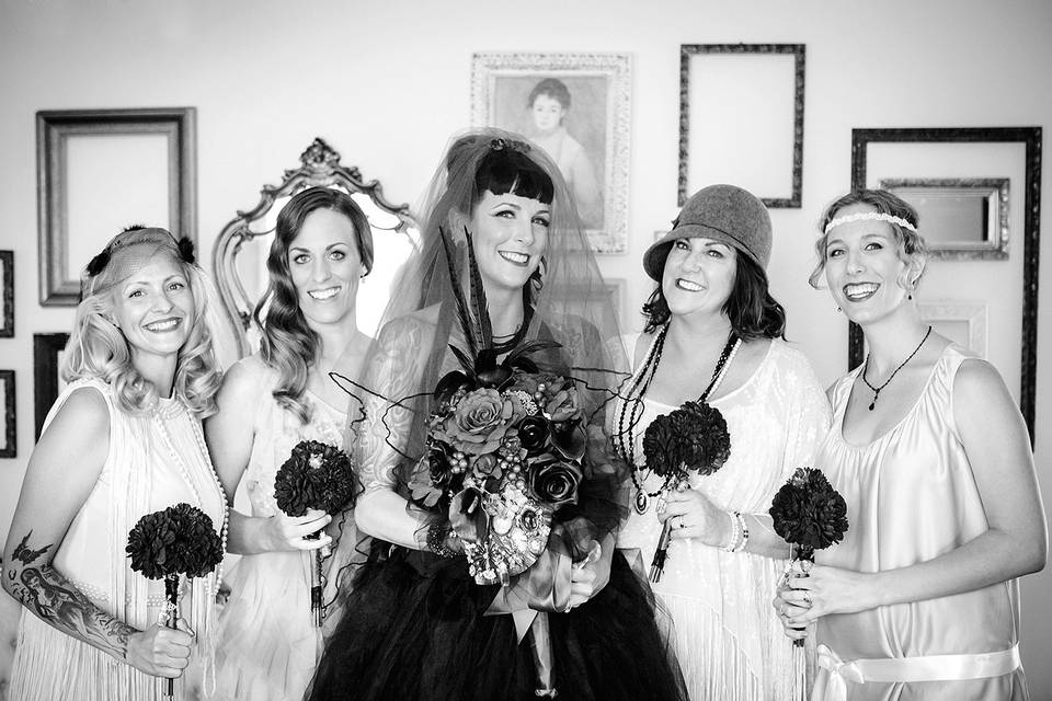 The bride with her bridesmaids