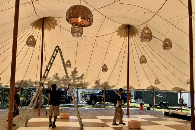 Dance floor inside tent