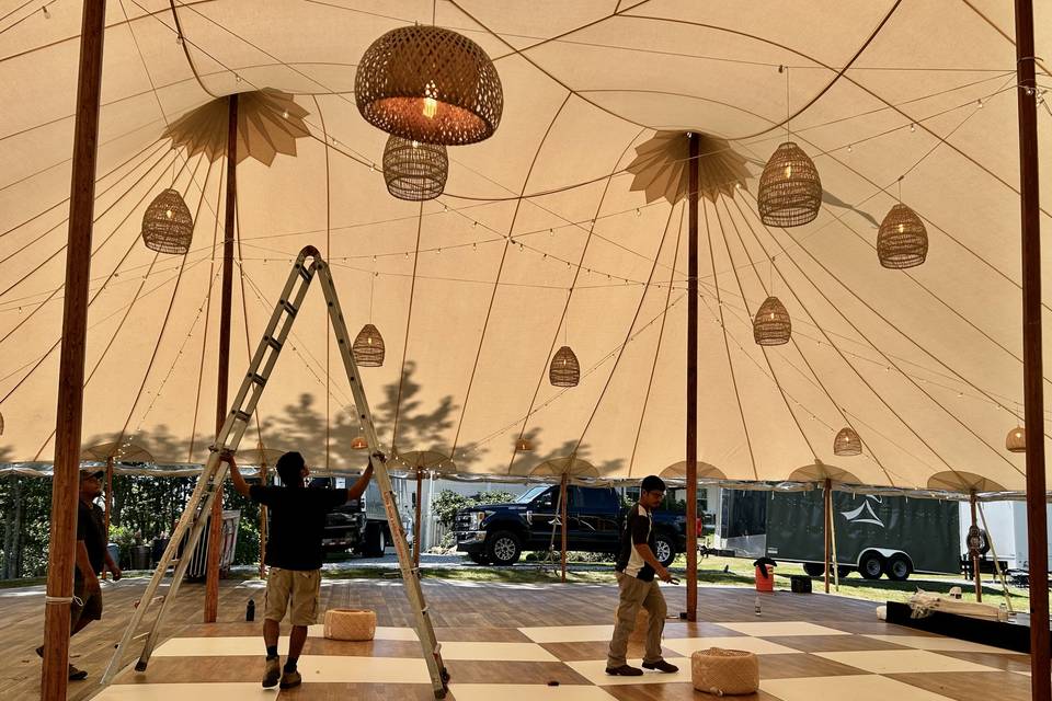 Dance floor inside tent