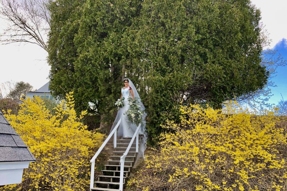 Bride at stairs