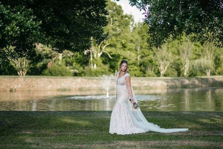 Bride by pond