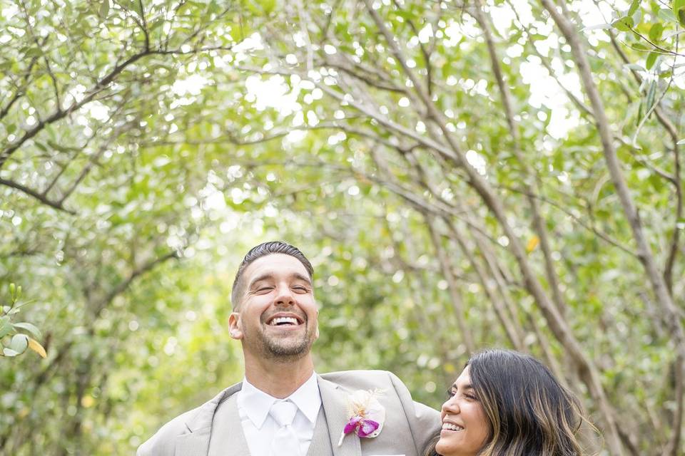 Tan suit destination wedding