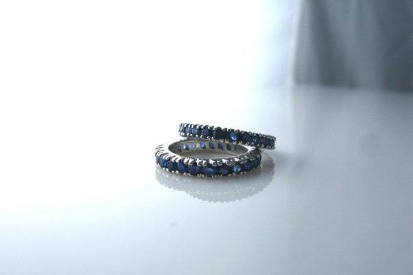 Sapphire wedding bands/ring guards. For the girl who love to stack and add some color to her hand. Can be made with any type and size stones.