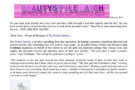 Feature article on BeautyStyleWatch.com February, 2011