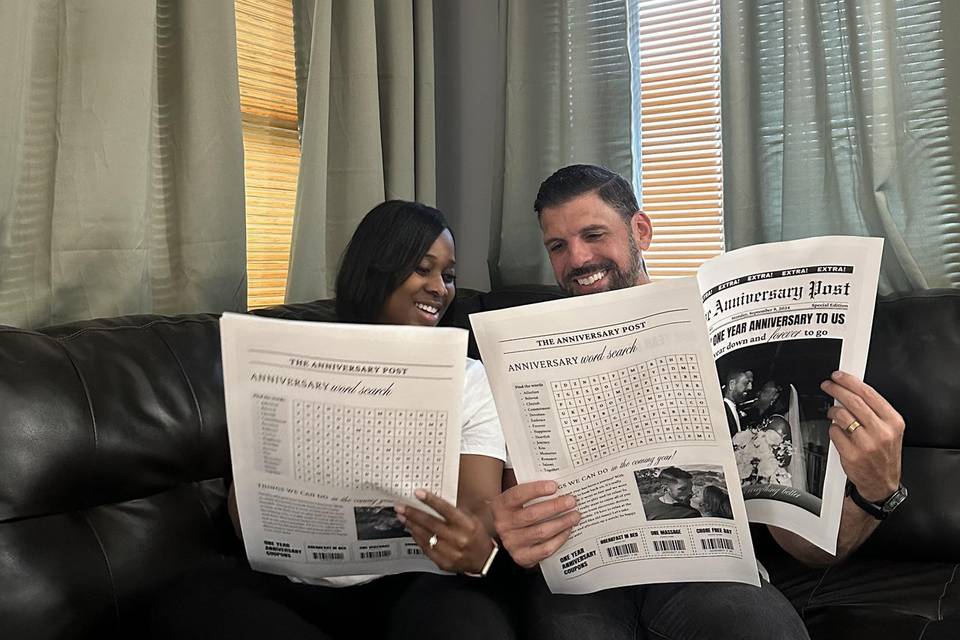 Couple Newspaper Wedding Anniv
