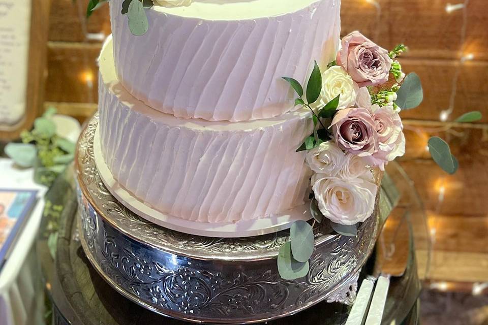 White cake with floral decor