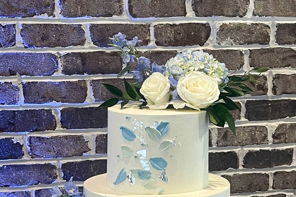 Blue and Silver Wedding Cake