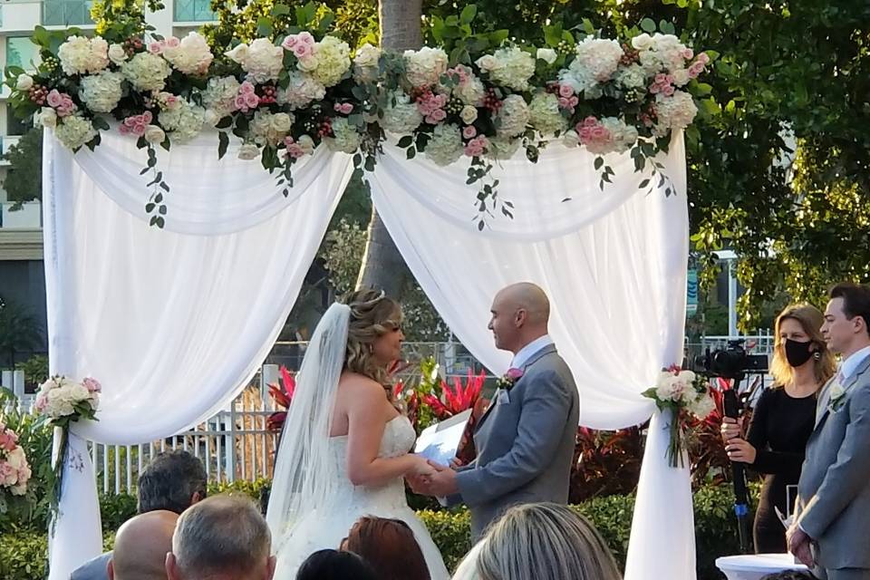 Ceremony on river patio