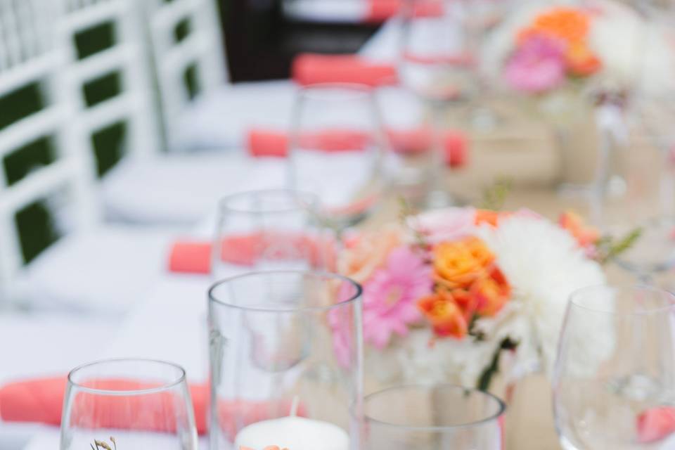 Table setup with flower centerpiece