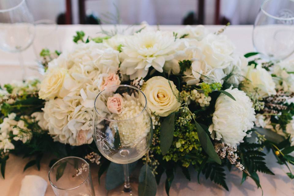 Table setup with flower centerpiece