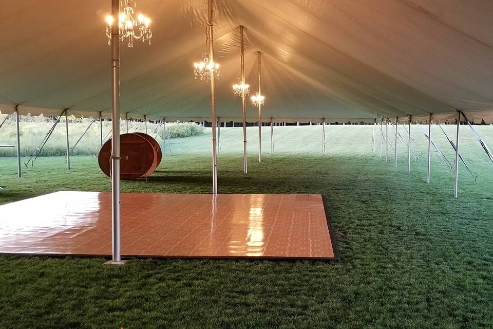 Chandeliers in a pole tent