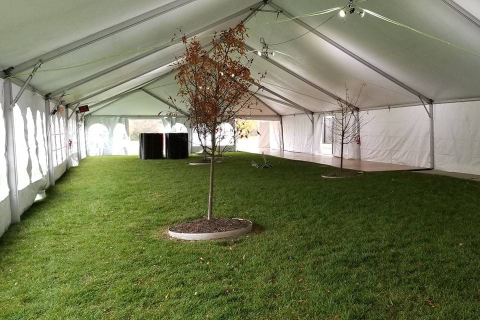 40x120 tent with pole drapes