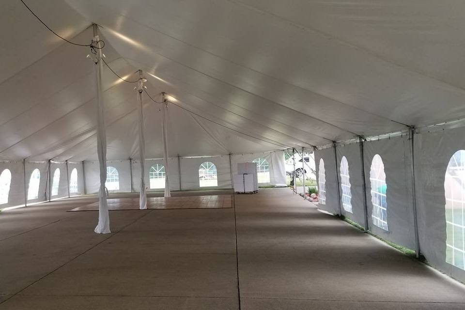 40x120 tent with pole drapes