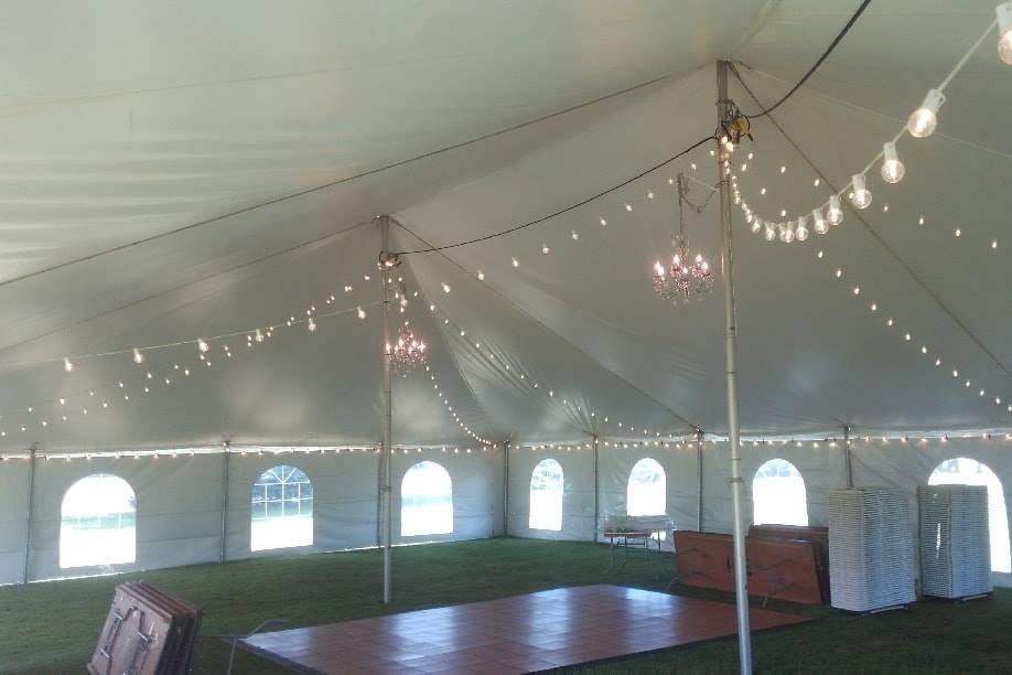 Chandeliers in a pole tent