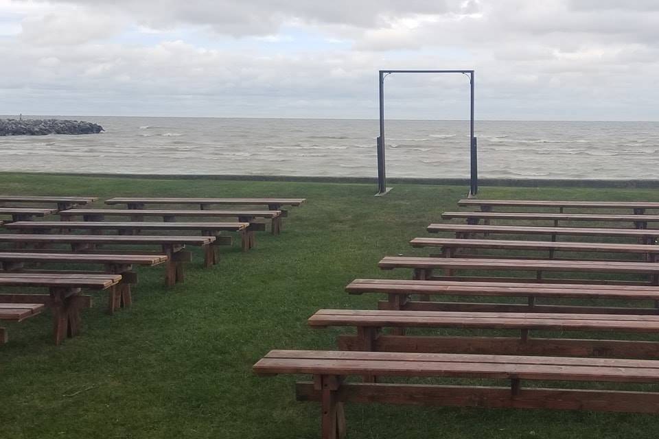 Wood Benches on Lake Erie