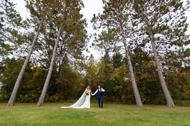 Wide angle wedding couple