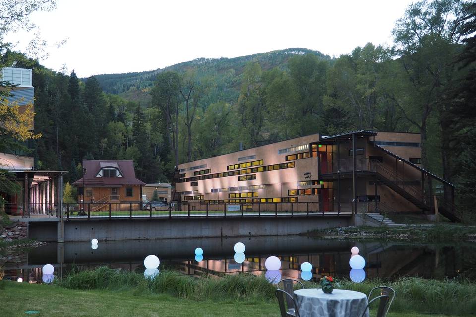 Building Up-Lighting & Glowing Floating LED Orbs - Aspen Country Day Ribbon Cutting Ceremony