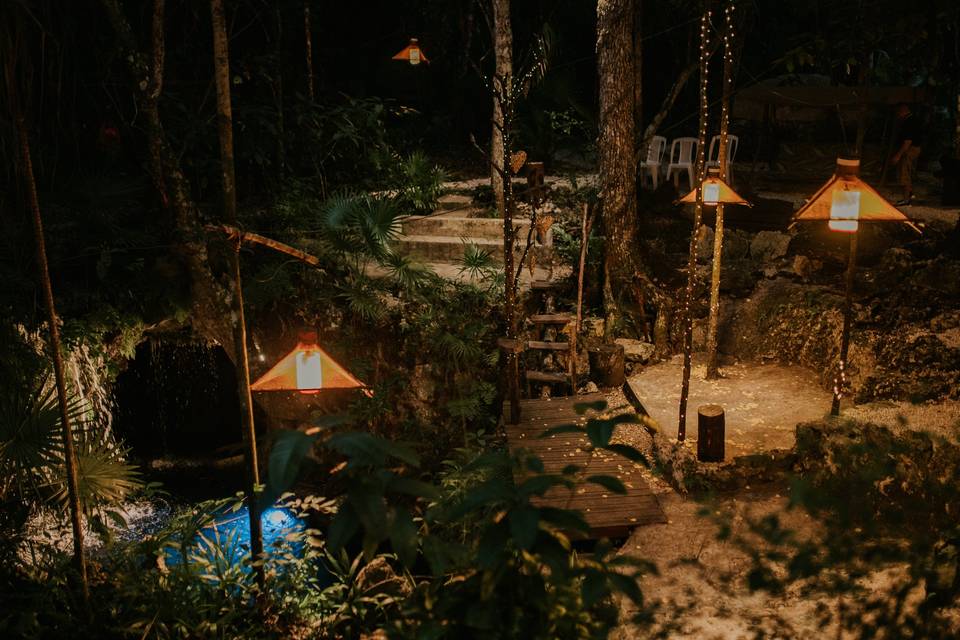 Our cenote sinkhole at night
