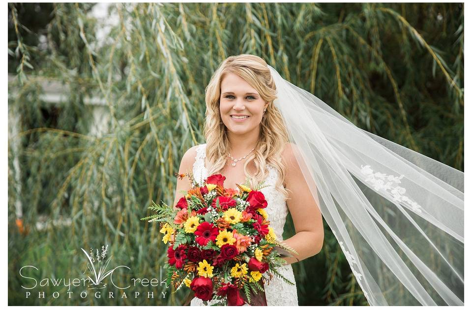 Posing with the bouquet