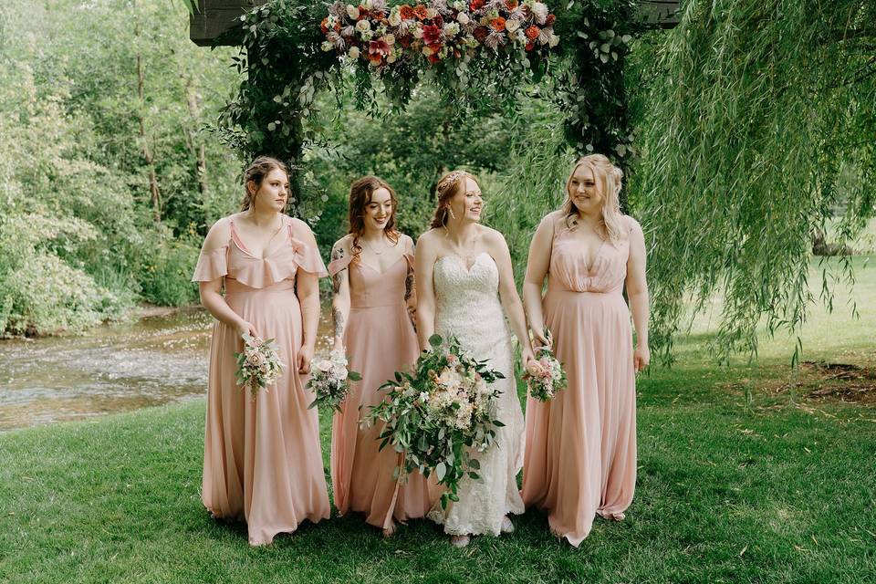 Blush bridesmaids.