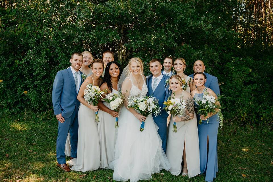 Dusty blue bridal party.