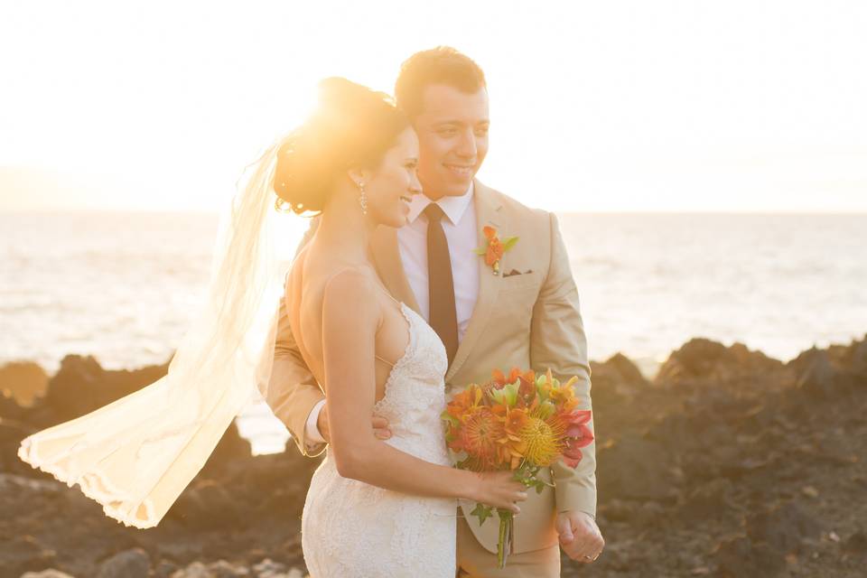 Maui Wedding Photographer Karma Hill Photography during a wedding shoot in Makena, Hawaii.