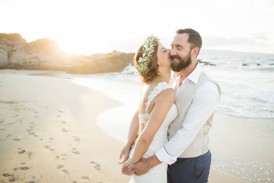 Bride and groom on the beach for their Maui destination Wedding in Hawaii.
