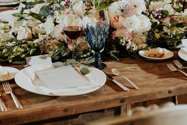 The wooden tables