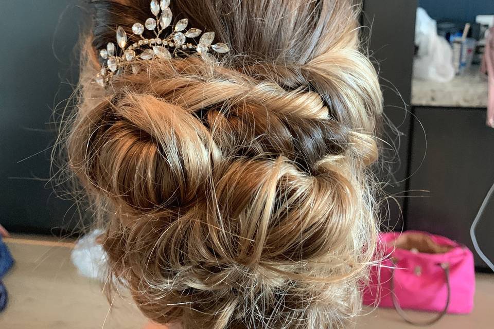 Intricate updo with hairpin