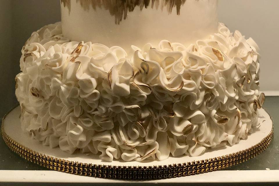 3 tier gold ruffle cake