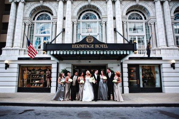 Bridal Party in front of The Hermitage Hotel