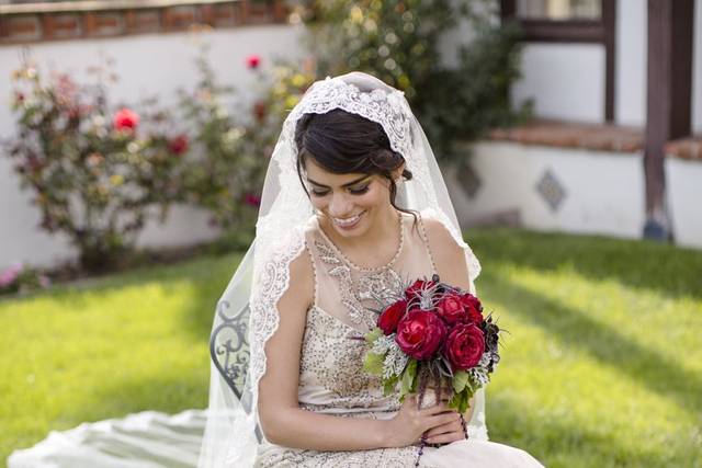 Beaded mantilla veil