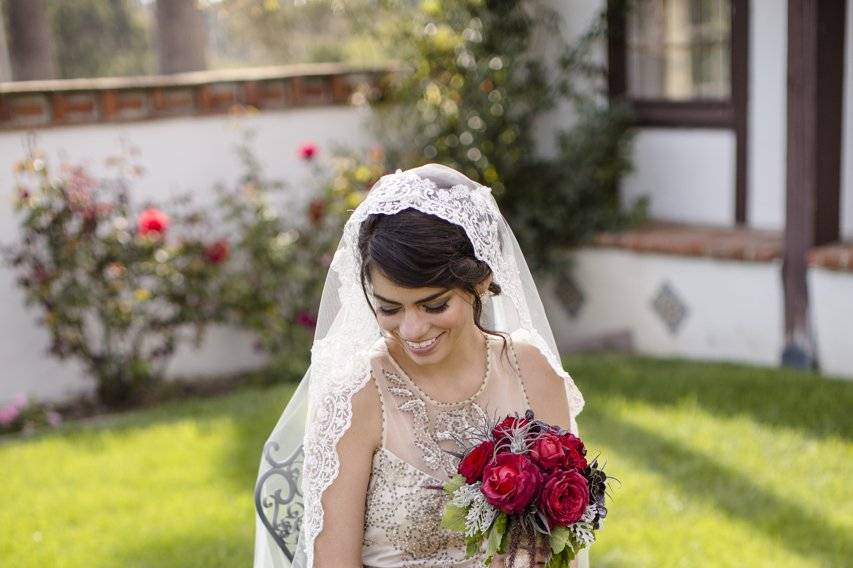 Beaded mantilla veil