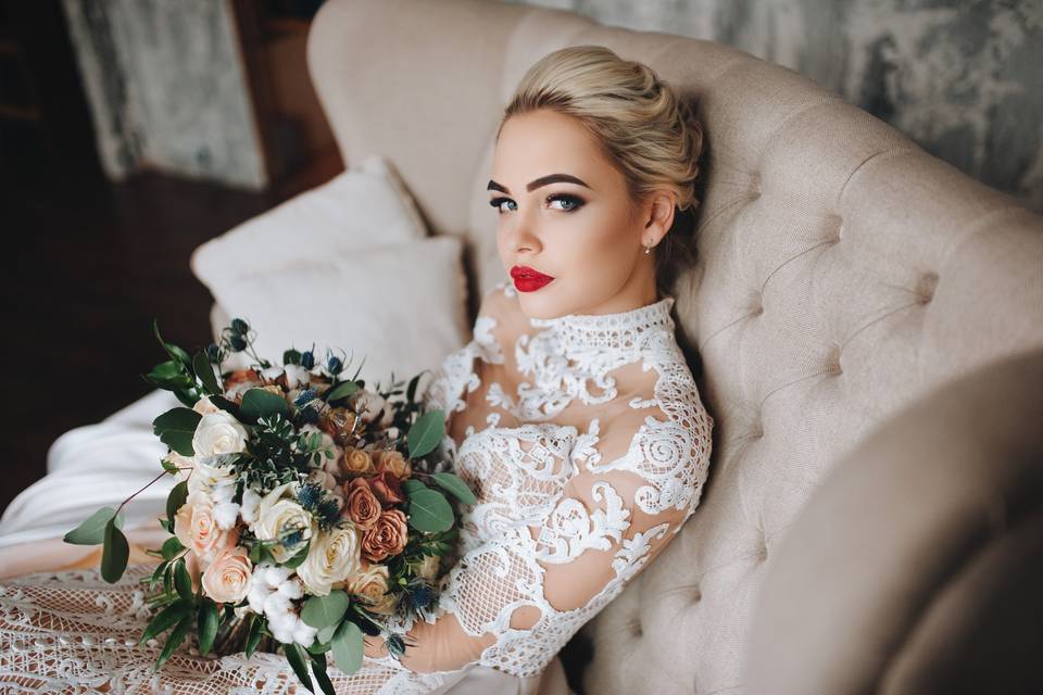 Red Lip Wedding Look