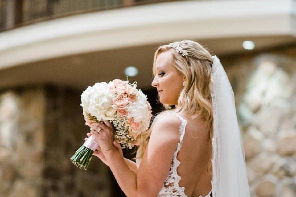 Bridal dress and bouquet