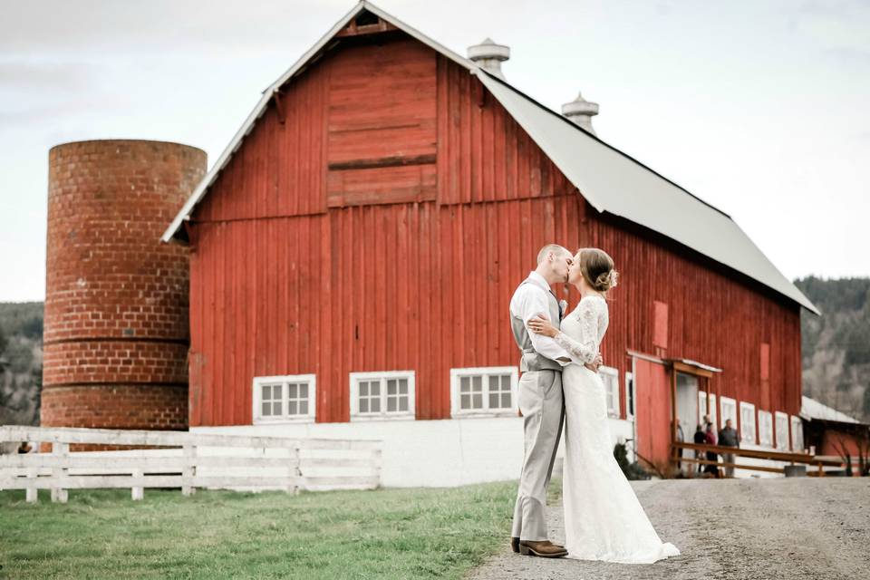 Couple and barn