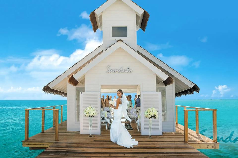 Sandals over water wedding cha