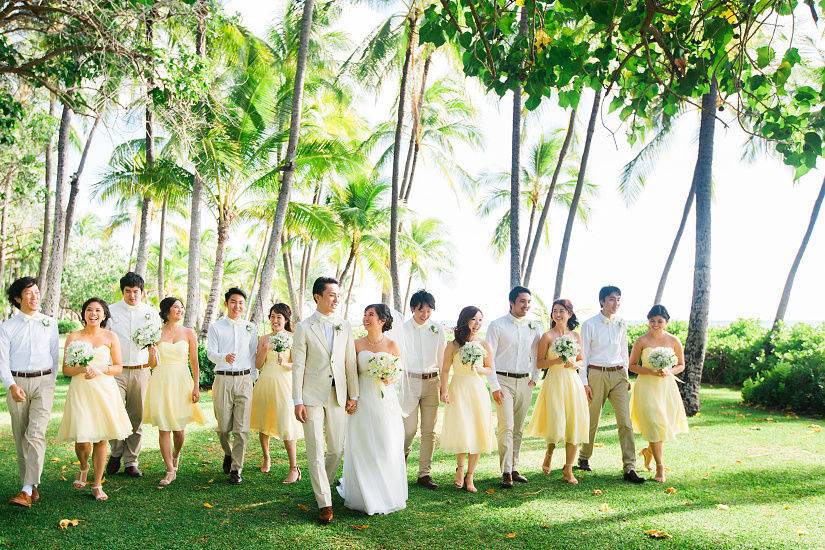 The couple with the bridesmaids and groomsmen