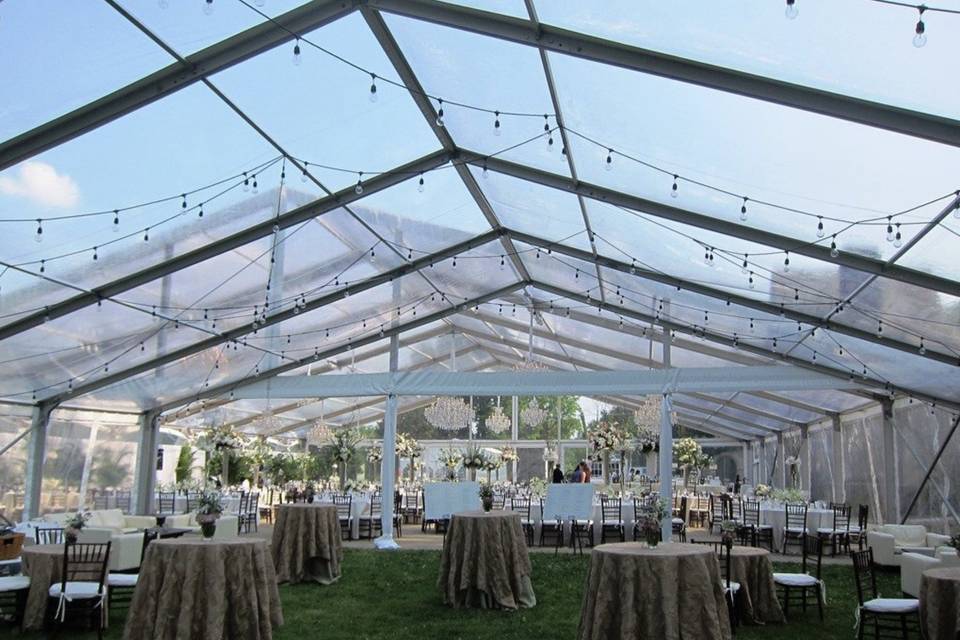 Tented cocktail reception setup