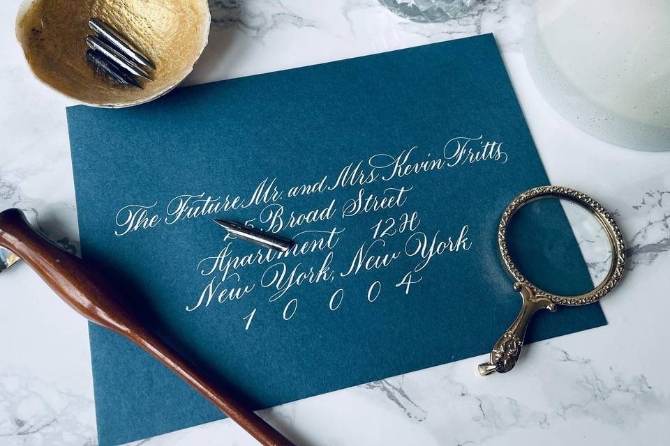 White ink on navy