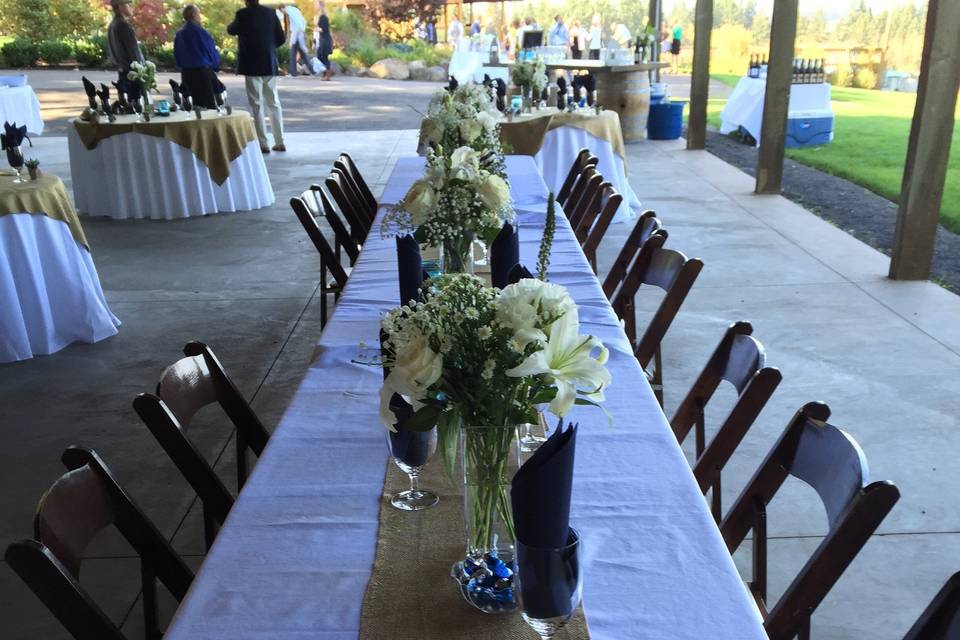 Long table setting with centerpiece