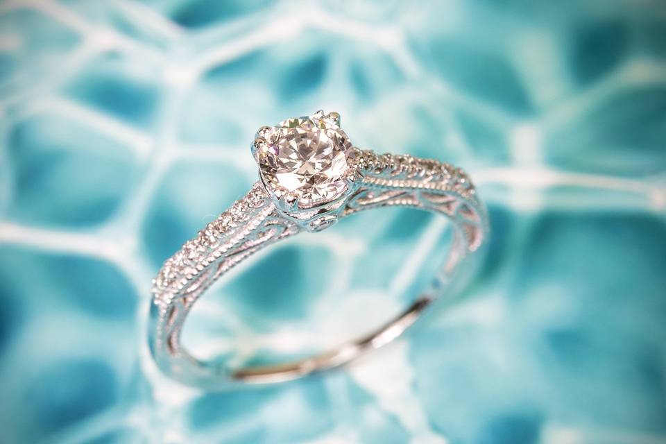 Engagement ring with diamond band