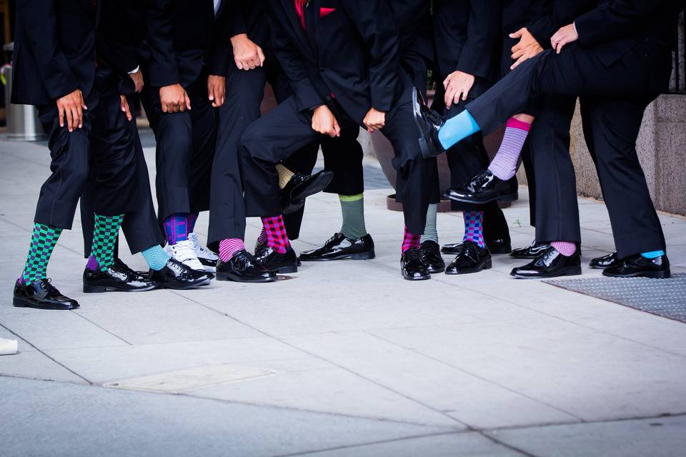 Multiple colored socks of the groomsmen